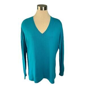 Crown & Ivy XL Teal Lightweight V-Neck Sweater